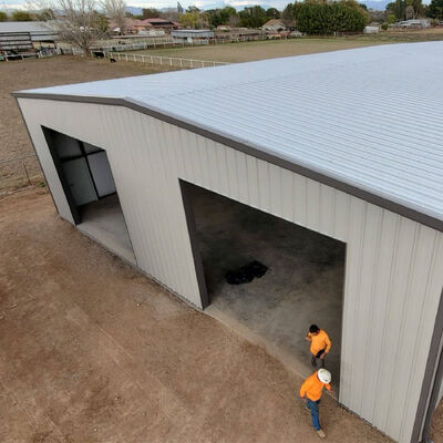 Steel structure production and processing workshop with pitched roof